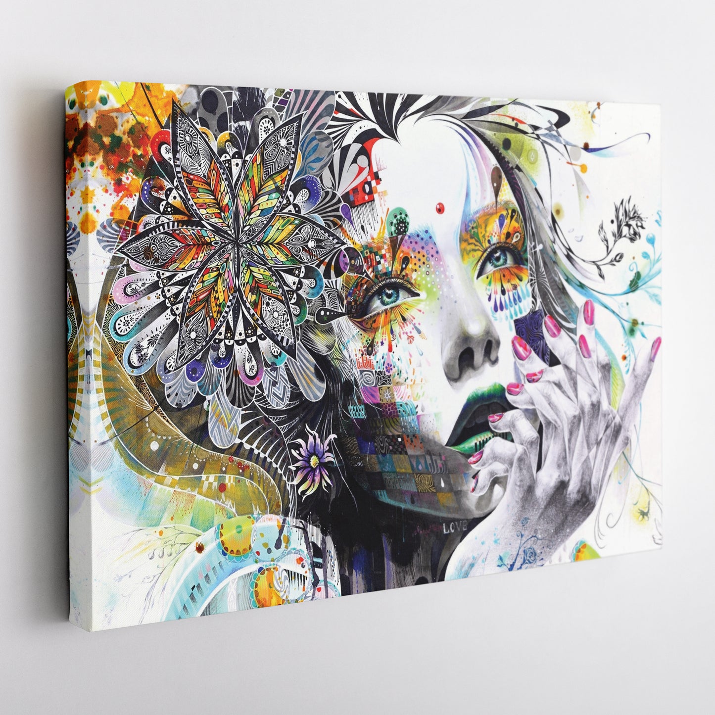 Abstract Painting of Girl with Flowers - Canvas Wall Art Decor