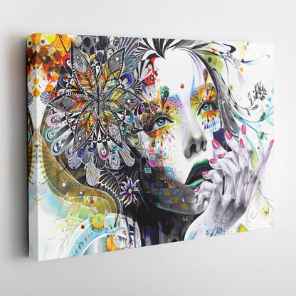 Abstract Painting of Girl with Flowers - Canvas Wall Art Decor