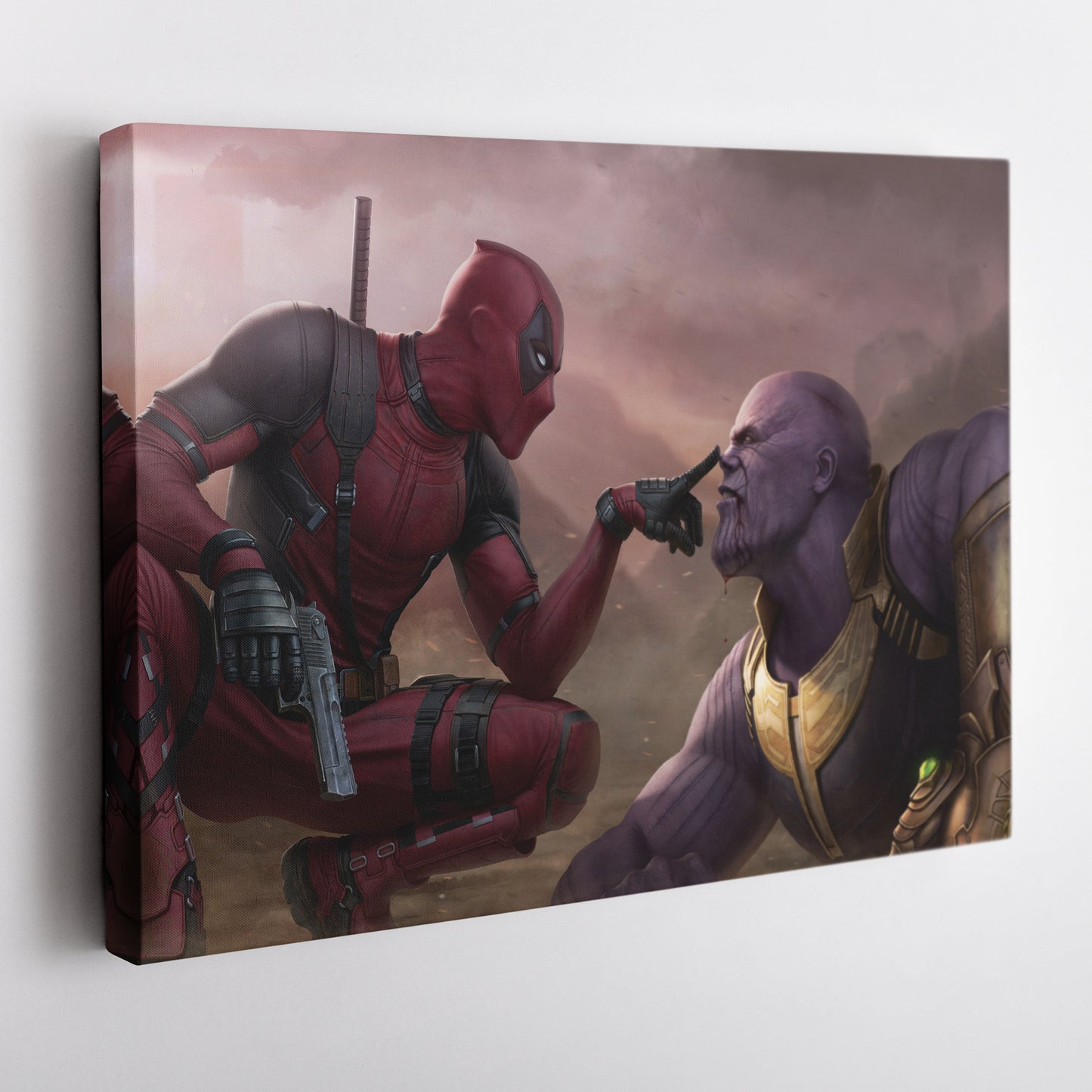 Funny Deadpool & Angry Thanos - Marvel Comics Canvas Wall Art Decor