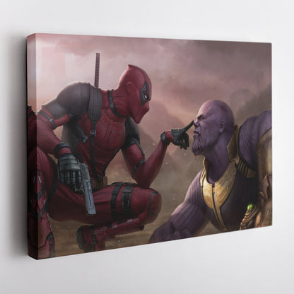 Funny Deadpool & Angry Thanos - Marvel Comics Canvas Wall Art Decor