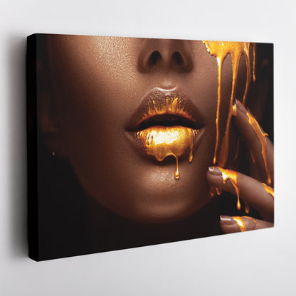 Dripping Gold Lips - Canvas Wall Art Decor