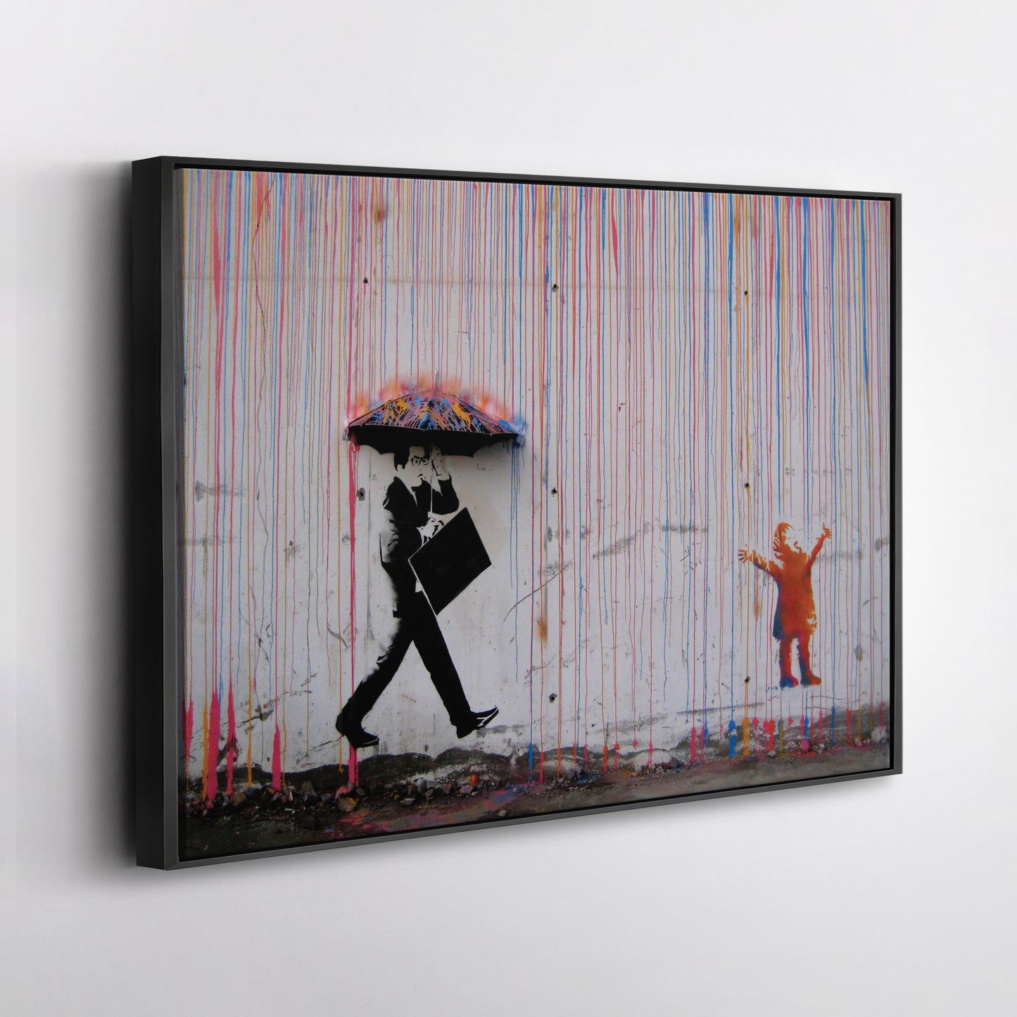 Banksy 'Raining Paint' Minimalist Canvas Print - Framed Wall Art