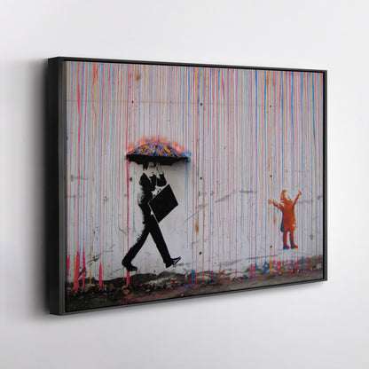 Banksy 'Raining Paint' Minimalist Canvas Print - Framed Wall Art