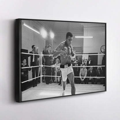 Muhammad Ali Training Canvas Art – Boxing Champion Black and White Decor