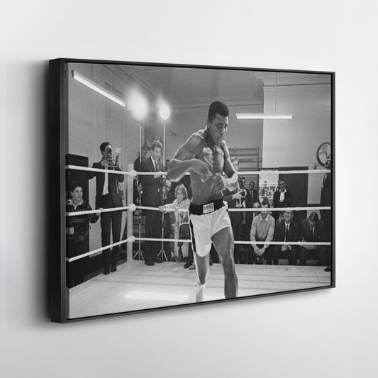 Muhammad Ali Training Canvas Art – Boxing Champion Black and White Decor