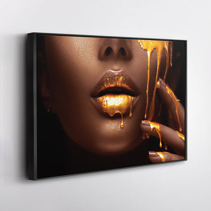 Dripping Gold Lips - Canvas Wall Art Decor