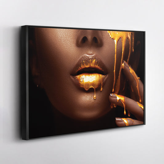 Dripping Gold Lips - Canvas Wall Art Decor