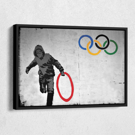 Banksy 'Olympic Ring' Canvas Print - Framed Wall Art
