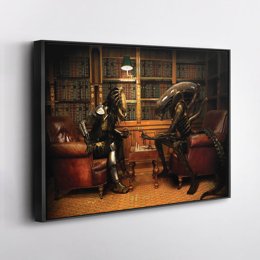 Alien vs Predator Playing Chess Wall Art - Canvas Print Home Decor