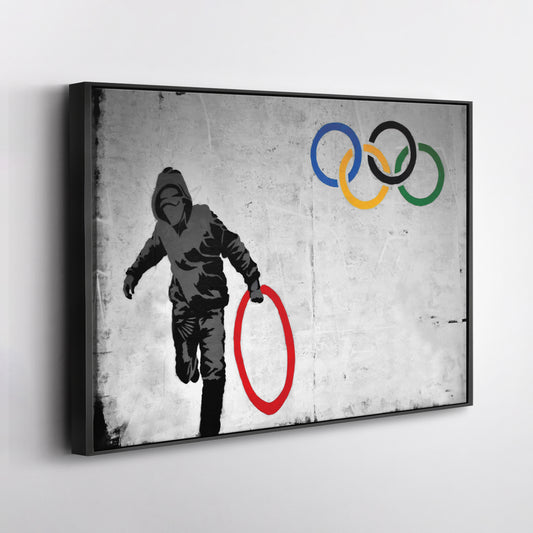 Banksy 'Olympic Ring' Canvas Print - Framed Wall Art