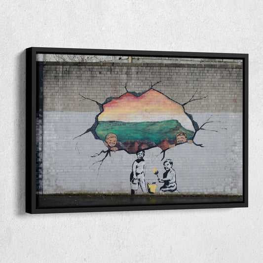 Banksy 'Graffiti Hole Wall' Canvas Print - Framed Wall Art