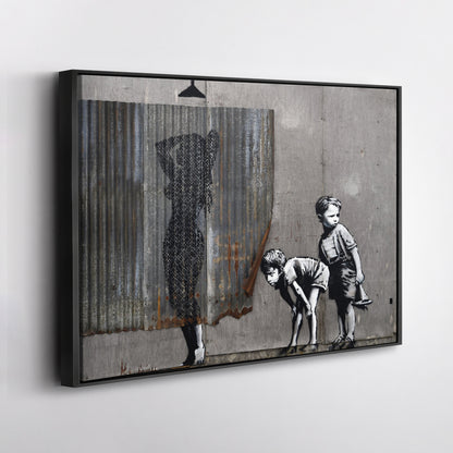 Banksy 'Lady Shower' Canvas Print - Framed Wall Art