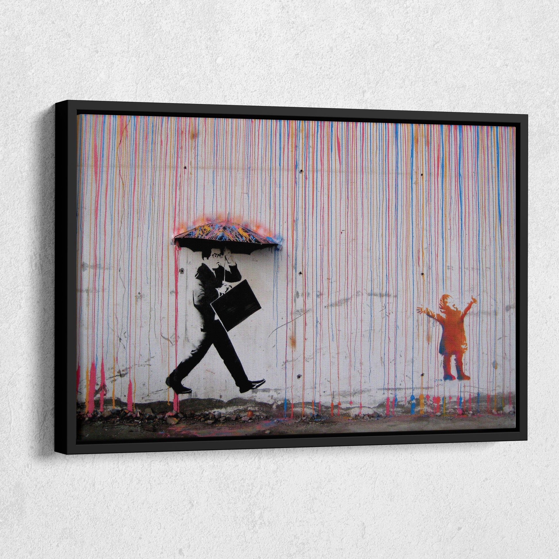 Banksy 'Raining Paint' Minimalist Canvas Print - Framed Wall Art