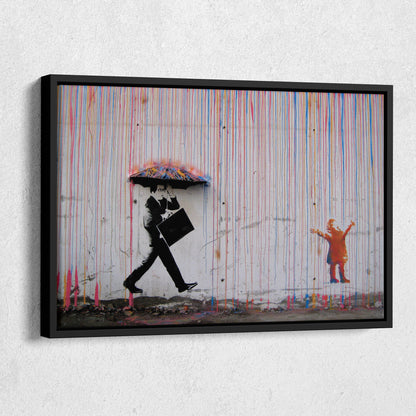 Banksy 'Raining Paint' Minimalist Canvas Print - Framed Wall Art