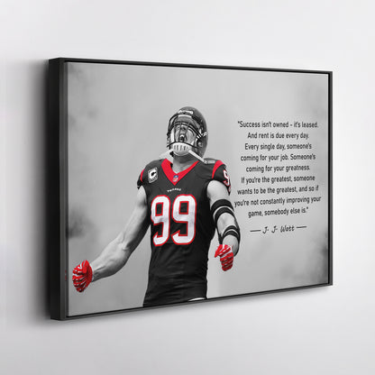 J.J. Watt Motivational Quote Canvas Wall Art Decor - NFL Legend Art