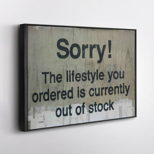 Banksy 'Out of Stock' Quote Canvas Print - Framed Wall Art