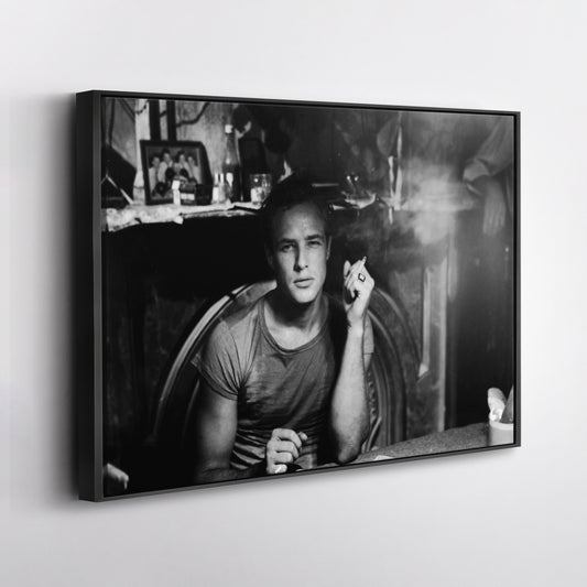 Marlon Brando Smoking Canvas Wall Art – Hollywood Legend Black and White