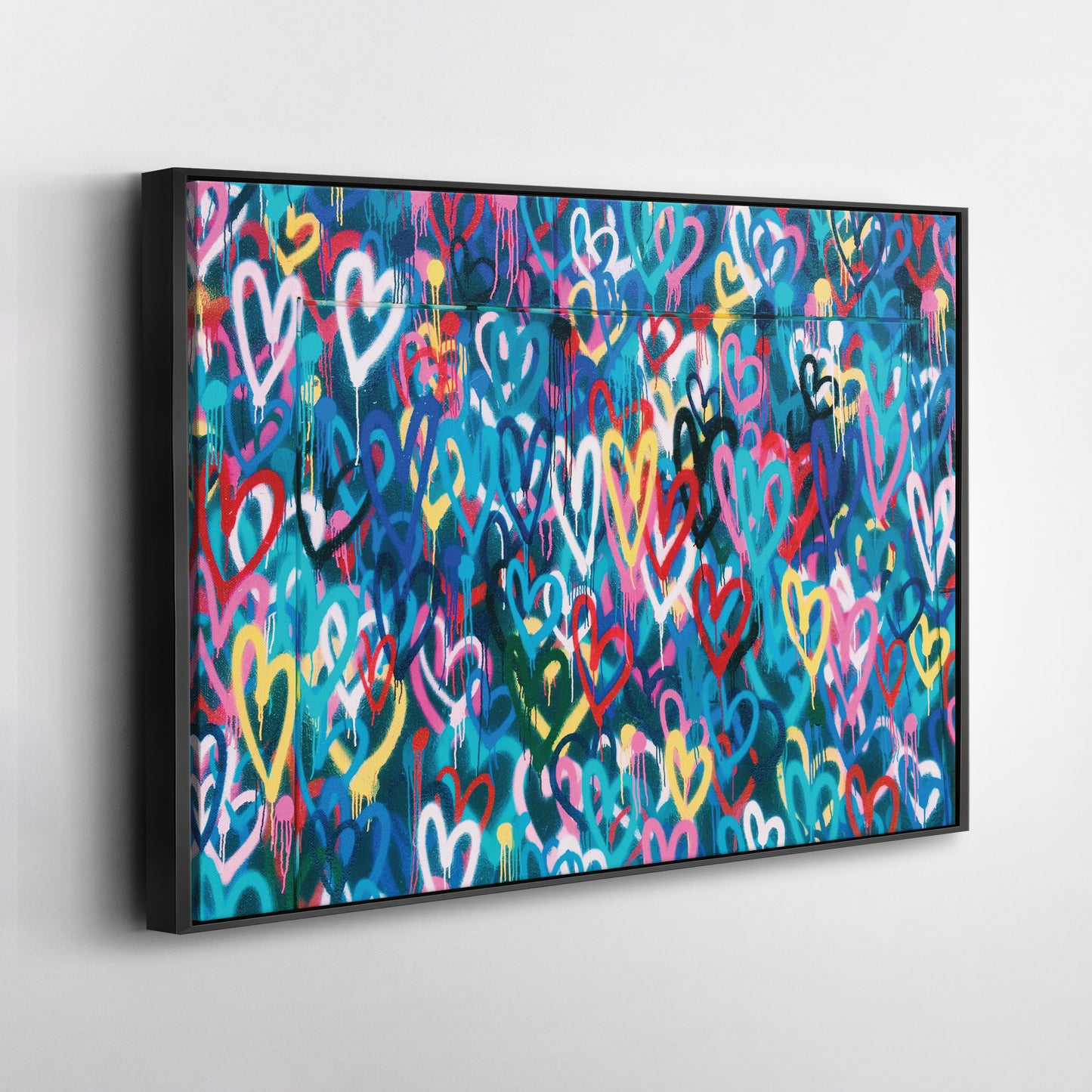 Banksy 'Love Hearts' Graffiti Canvas Print - Framed Wall Art