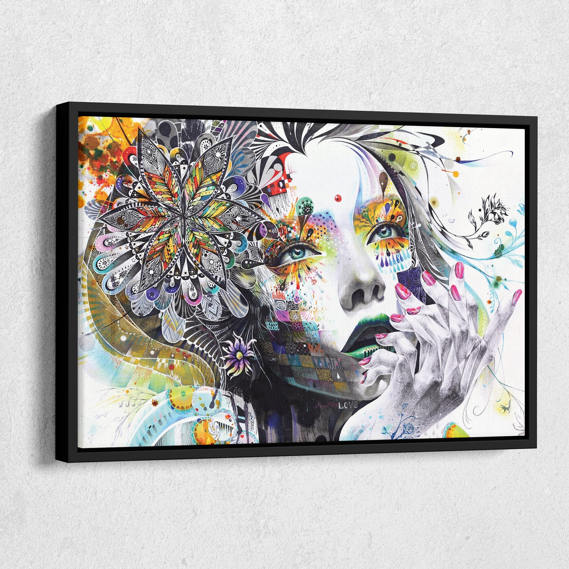 Abstract Painting of Girl with Flowers - Canvas Wall Art Decor