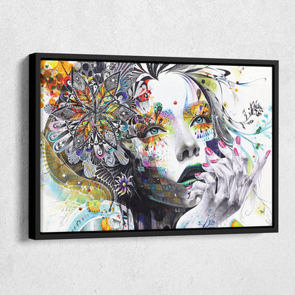 Abstract Painting of Girl with Flowers - Canvas Wall Art Decor