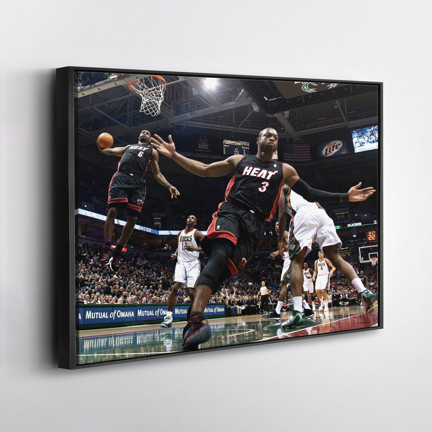Dwayne Wade and LeBron James Dunk Canvas Wall Art – NBA Action Poster