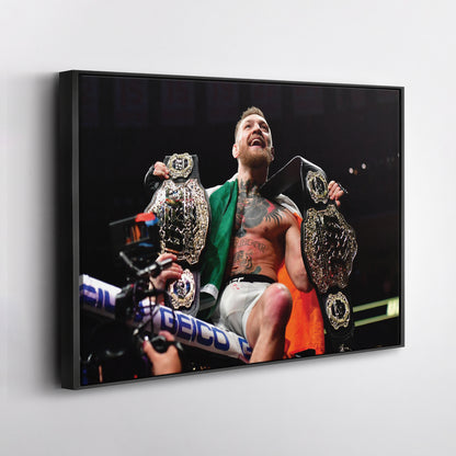 Conor McGregor Celebrating with Belts Canvas Wall Art Decor - UFC Victory Poster