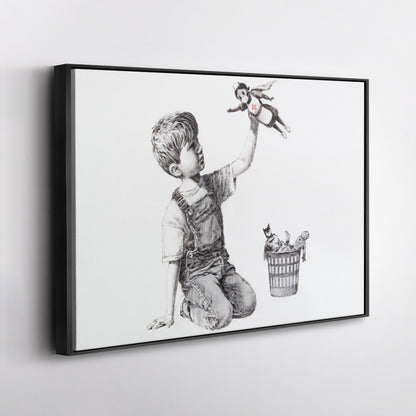 Banksy 'Boy with Superhero Doll' Canvas Print - Framed Wall Art