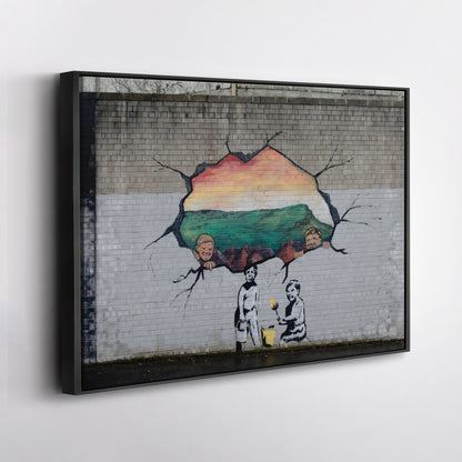 Banksy 'Graffiti Hole Wall' Canvas Print - Framed Wall Art