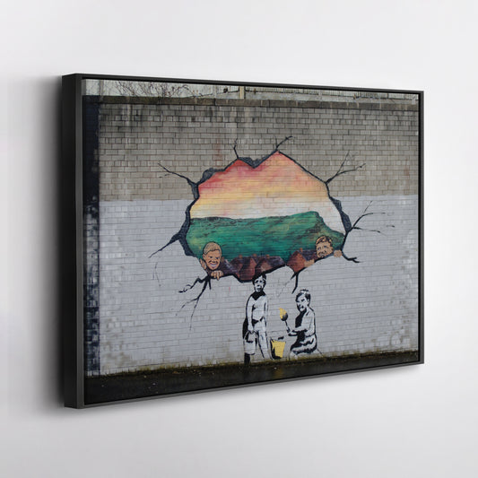 Banksy 'Graffiti Hole Wall' Canvas Print - Framed Wall Art