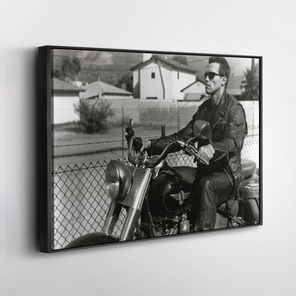Arnold Schwarzenegger Terminator Movie Scene Canvas Print – Motorcycle Wall Art for Home & Office Decor
