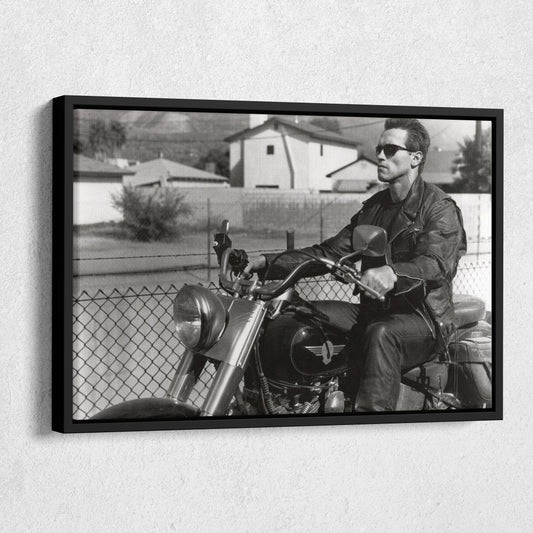 Arnold Schwarzenegger Terminator Movie Scene Canvas Print – Motorcycle Wall Art for Home & Office Decor