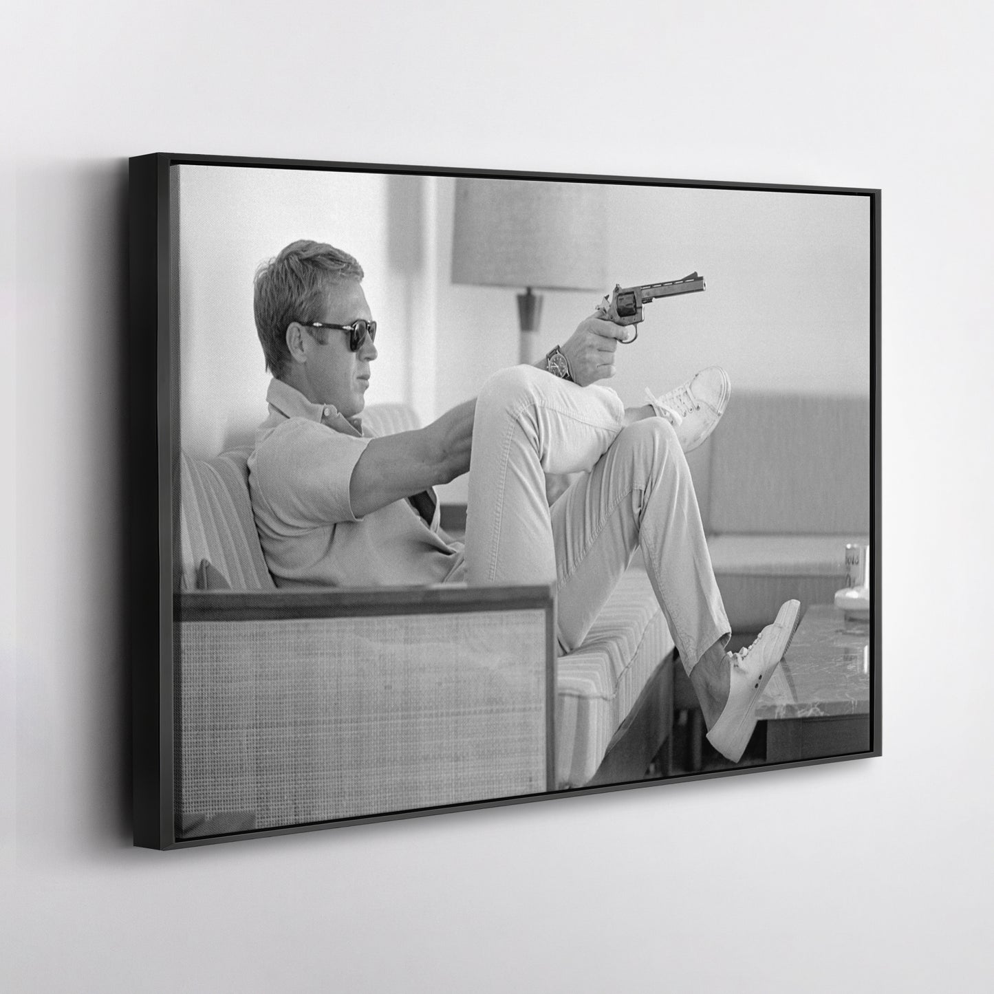Steve McQueen with Gun Canvas Art – Legendary Movie Star Decor