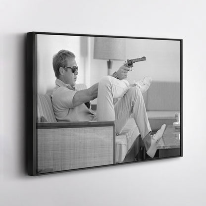 Steve McQueen with Gun Canvas Art – Legendary Movie Star Decor