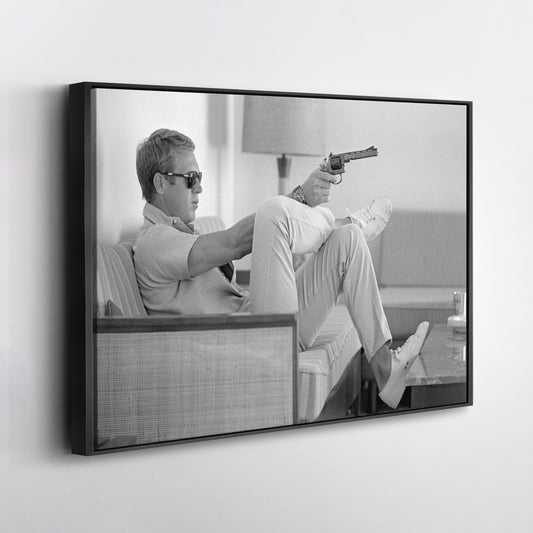 Steve McQueen with Gun Canvas Art – Legendary Movie Star Decor