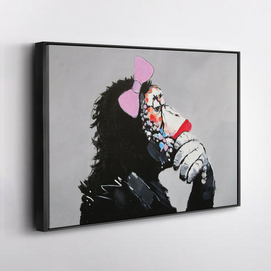 Banksy 'Female Monkey' Canvas Print - Framed Wall Art