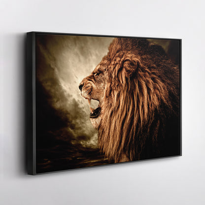 Roaring Lion Against Stormy Sky - Canvas Wall Art Decor