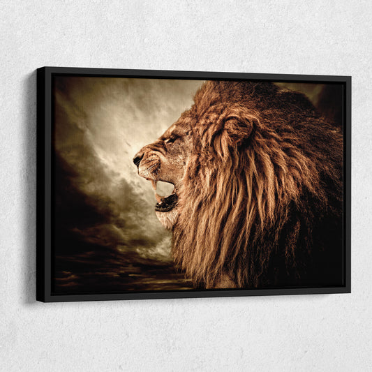Roaring Lion Against Stormy Sky - Canvas Wall Art Decor
