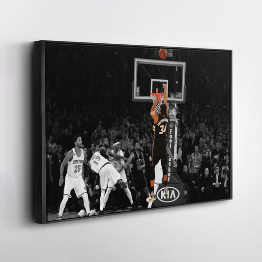Giannis Antetokounmpo Buzzer Beater vs Knicks Canvas Wall Art Decor - NBA Superstar Art