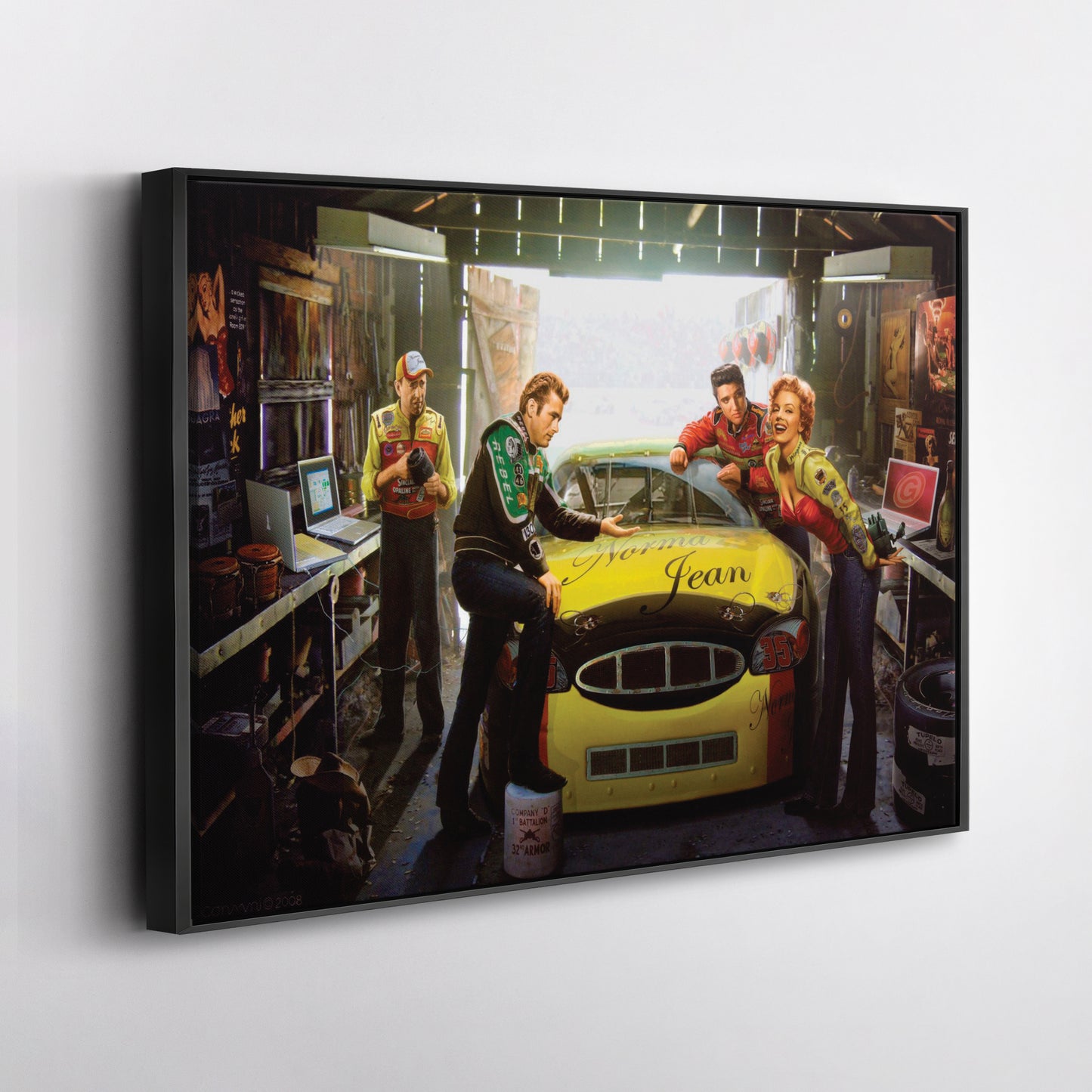 Marilyn Monroe, Elvis Presley & James Dean - Racing Car Canvas Wall Art Decor