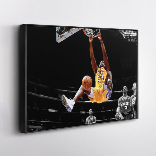 Shaquille O'Neal Dunking Canvas Art - NBA Lakers Sports Poster