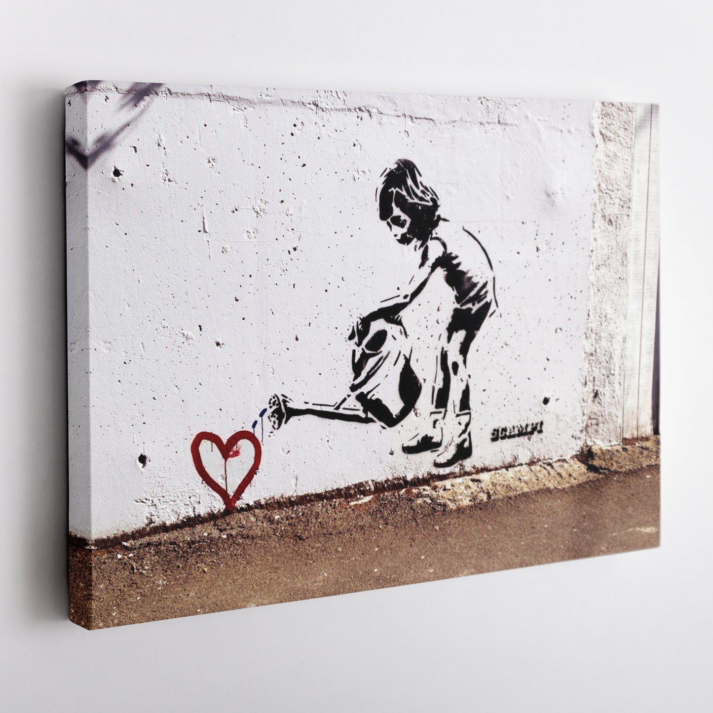 Banksy 'Children Water to Love Heart' Canvas Print - Framed Wall Art