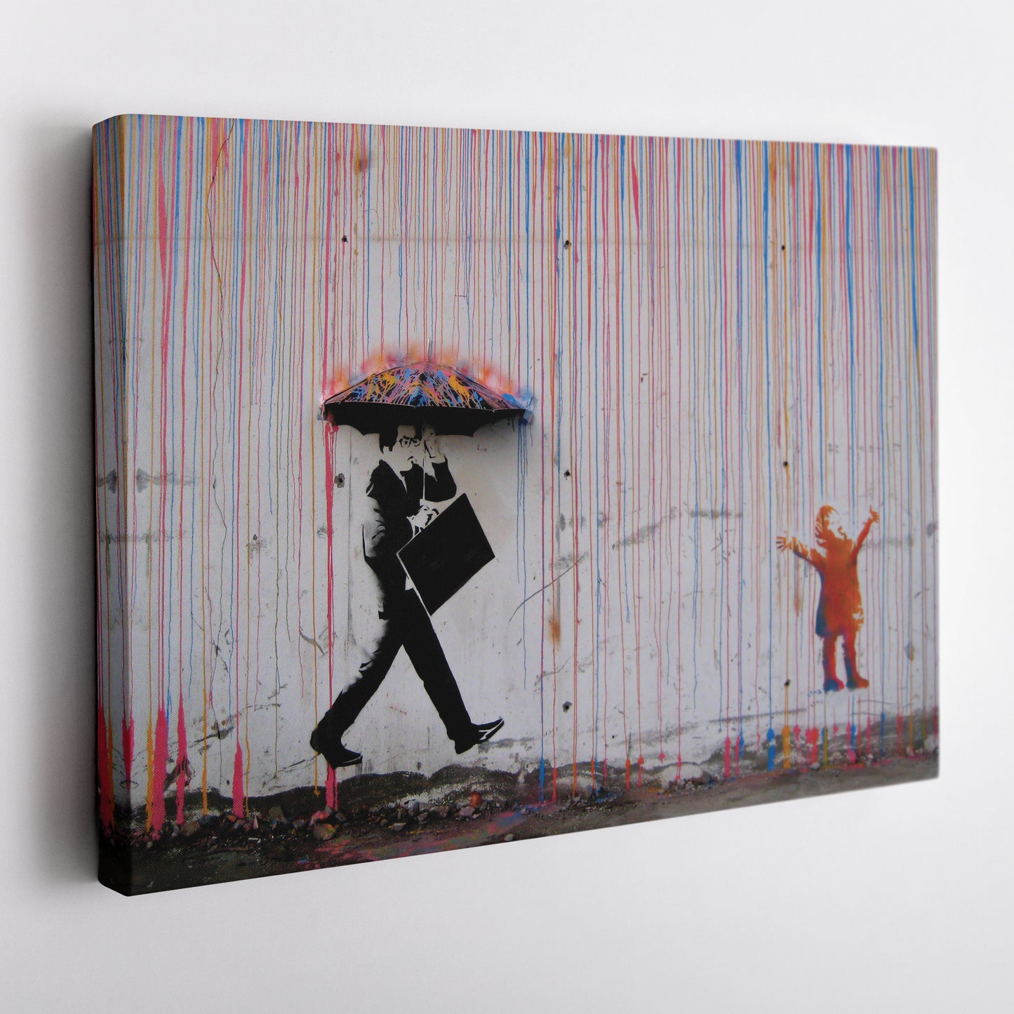 Banksy 'Raining Paint' Minimalist Canvas Print - Framed Wall Art