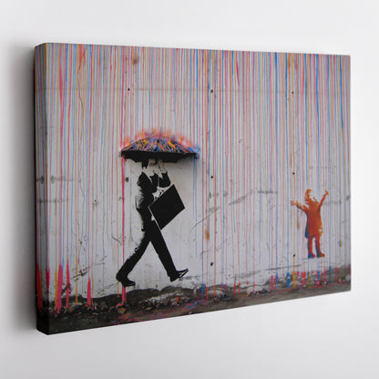 Banksy 'Raining Paint' Minimalist Canvas Print - Framed Wall Art