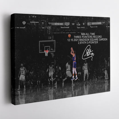 Stephen Curry Record Breaking 3-Pointer Canvas Art - NBA Wall Decor