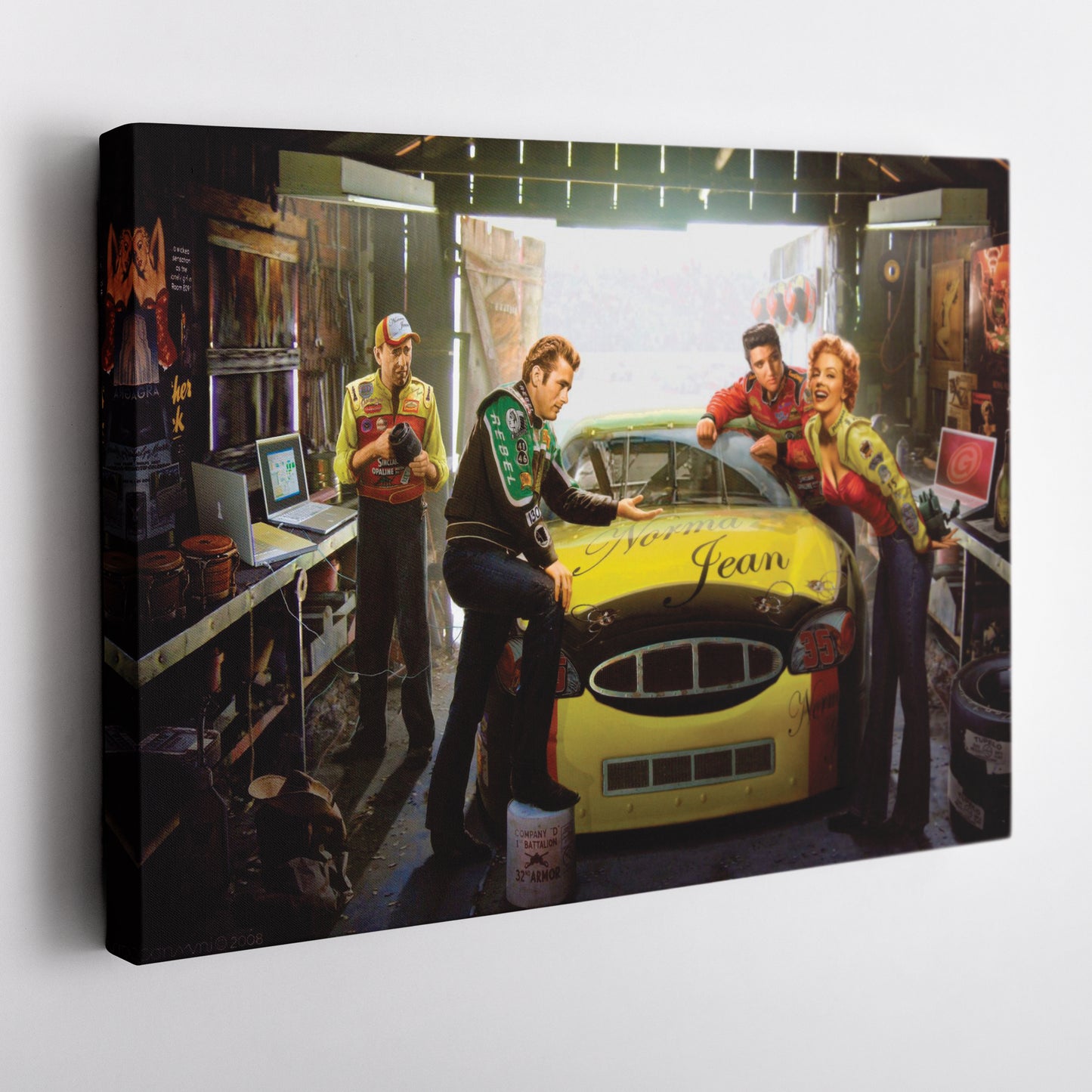 Marilyn Monroe, Elvis Presley & James Dean - Racing Car Canvas Wall Art Decor