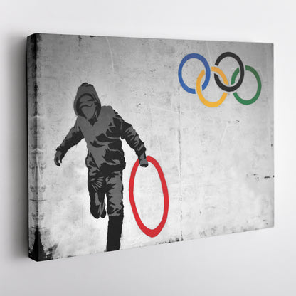Banksy 'Olympic Ring' Canvas Print - Framed Wall Art