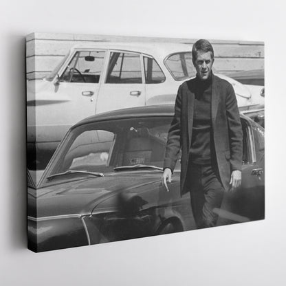Steve McQueen Hollywood Icon Canvas Wall Art – Black and White Decor