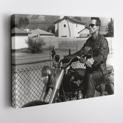 Arnold Schwarzenegger Terminator Movie Scene Canvas Print – Motorcycle Wall Art for Home & Office Decor