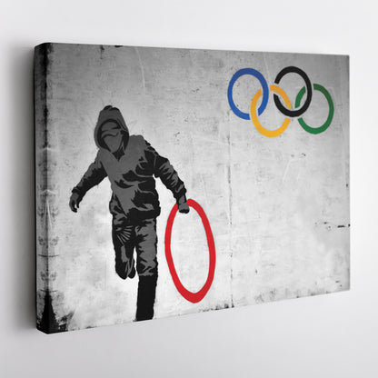 Banksy 'Olympic Ring' Canvas Print - Framed Wall Art
