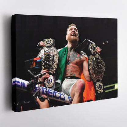 Conor McGregor Celebrating with Belts Canvas Wall Art Decor - UFC Victory Poster